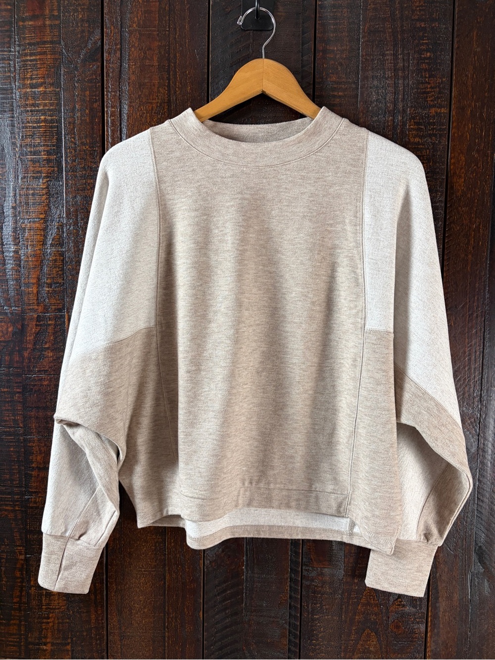 AnyBody Earthy Neutral Color Block Dolman Sweatshirt XS Thumbholes Cozy Casual